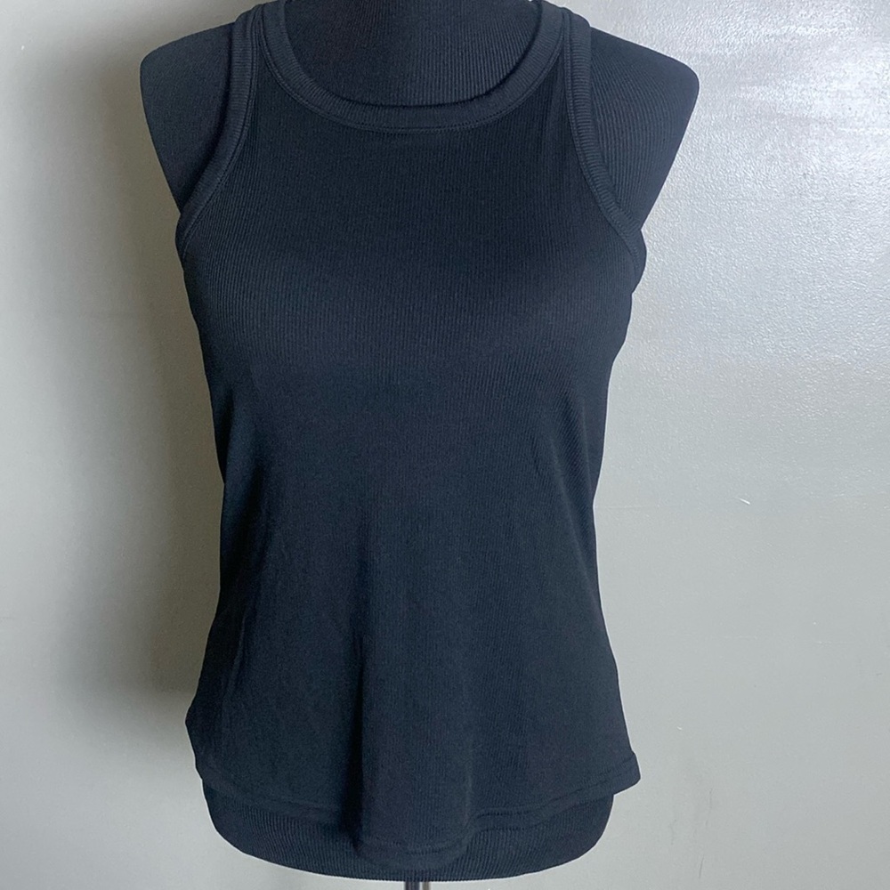 2 Black Ribbed Tank Tops w Built In Bra Sz XL NWOT